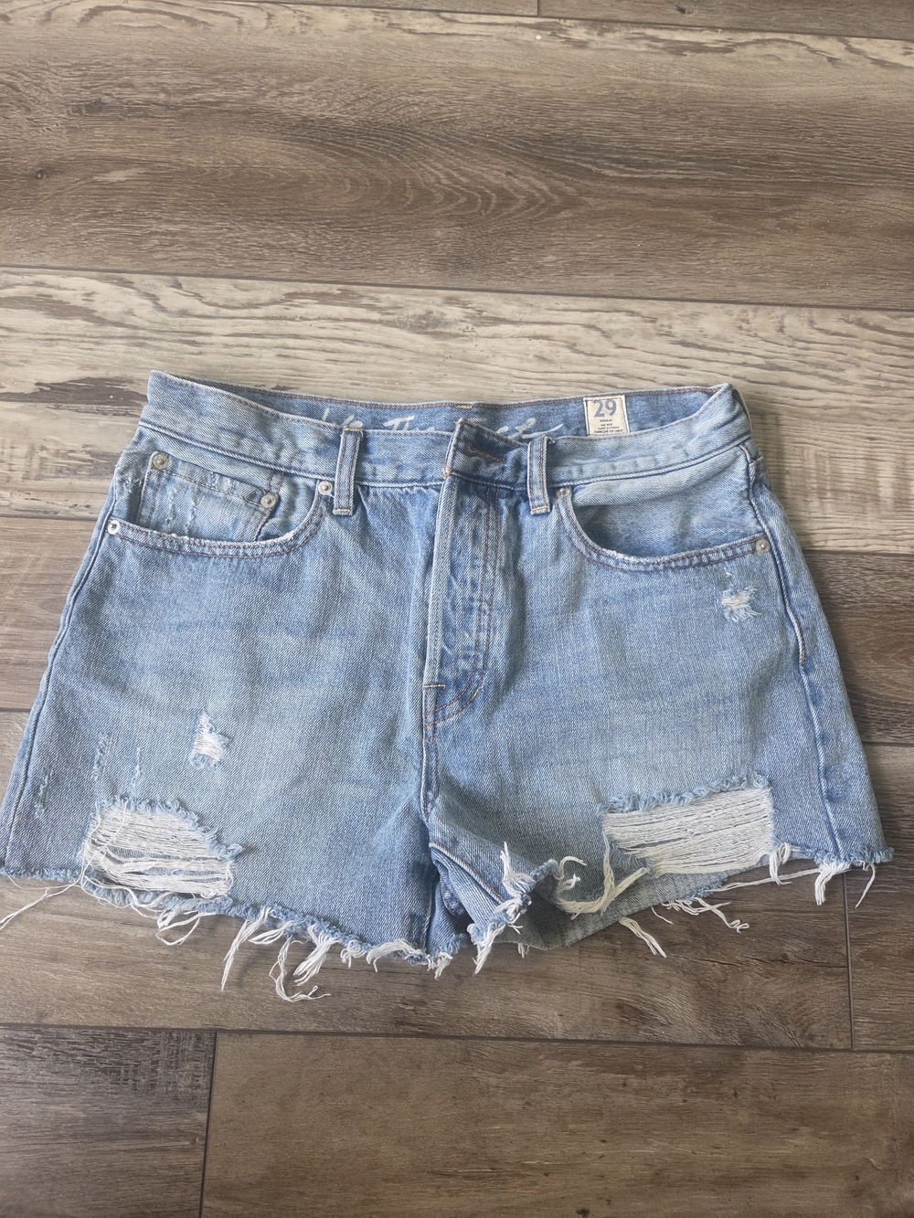 We The Free Light Blue Distressed Button Fly Denim Cutoff Shorts Size 29